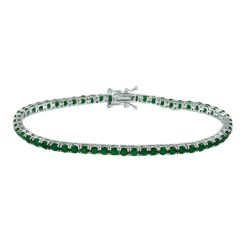 925 Sterling Silver Rhodium Plated Round CZ Green Tennis Bracelet