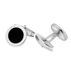925 Sterling Silver Round Black Enamel Cufflink