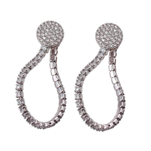 925 Sterling Silver Rhodium Plated Flexible Tennis Earrings with CZ - Image 2
