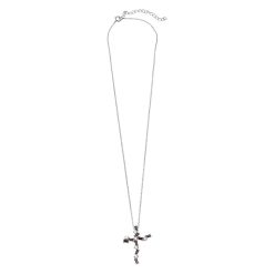 Alternative view of 925 Sterling Silver Rhodium Plated Crooked Cross Pendant Necklace with Black and Clear CZ