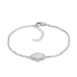 Alternative view of 925 Sterling Silver Clear CZ and White Opal Hamsa Bracelet