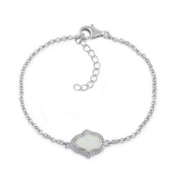 925 Sterling Silver Clear CZ and White Opal Hamsa Bracelet