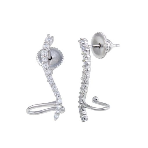 925 Sterling Silver Rhodium Plated Wave CZ Climbing Earrings - Image 2