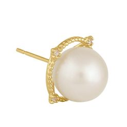 Alternative view of 14 Karat Gold Large Fresh Water Pearl with Clear CZ Earrings