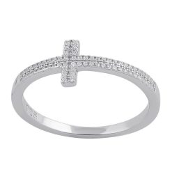 Alternative view of 925 Sterling Silver Clear CZ Cross Ring