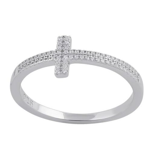 925 Sterling Silver Clear CZ Cross Ring - Image 2