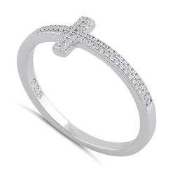 925 Sterling Silver Clear CZ Cross Ring