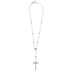 Alternative view of 925 Sterling Silver Rhodium Plated Cross Necklace with Synthetic Turquoise Stones