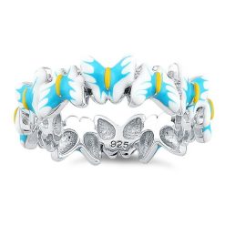 Alternative view of 925 Sterling Silver Hand-Painted Paradise Blue & White Butterfly Ring