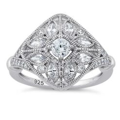 Alternative view of 925 Sterling Silver Blooming Flower Round Cut Clear CZ Ring