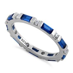 925 Sterling Silver Blue Sapphire and White CZ Eternity Ring