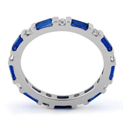 925 Sterling Silver Blue Sapphire and White CZ Eternity Ring - Image 3