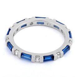 925 Sterling Silver Blue Sapphire and White CZ Eternity Ring - Image 4
