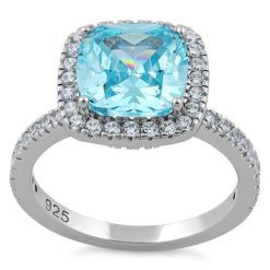 Alternative view of 925 Sterling Silver Cushion Cut Aqua Blue CZ Ring