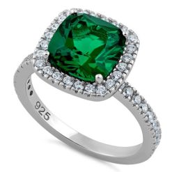 925 Sterling Silver Cushion Cut Emerald CZ Ring