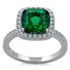 Alternative view of 925 Sterling Silver Cushion Cut Emerald CZ Ring