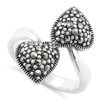 925 Sterling Silver Double Heart Marcasite Ring