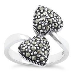 Alternative view of 925 Sterling Silver Double Heart Marcasite Ring