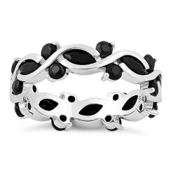Alternative view of 925 Sterling Silver Eternity Marquise Round Black CZ Ring