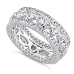 925 Sterling Silver Eternity Marquise & Round Clear CZ Ring