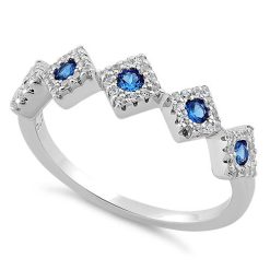 925 Sterling Silver Diamond Shape Blue Spinel CZ Ring