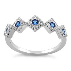 Alternative view of 925 Sterling Silver Diamond Shape Blue Spinel CZ Ring