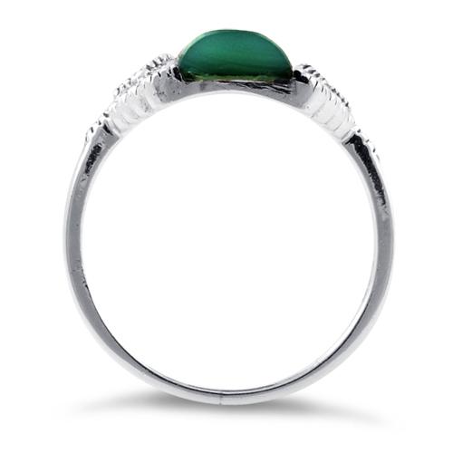 925 Sterling Silver Green Agate Tall Marcasite Ring - Image 3