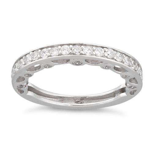 925 Sterling Silver Half Eternity Clear CZ Ring - Image 2