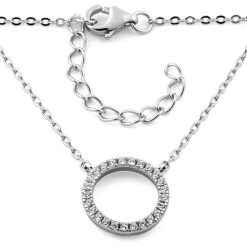 Alternative view of 925 Sterling Silver Halo CZ Necklace