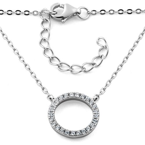 925 Sterling Silver Halo CZ Necklace - Image 2
