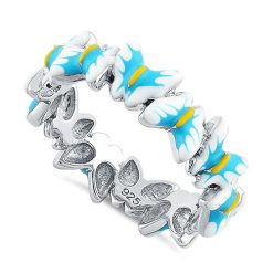 925 Sterling Silver Hand-Painted Paradise Blue & White Butterfly Ring