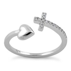 Alternative view of 925 Sterling Silver Heart Cross Clear CZ Ring