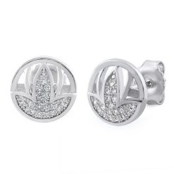 925 Sterling Silver Leaf CZ Earrings
