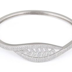 925 Sterling Silver Pave Leaves CZ Bangle Bracelet