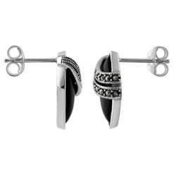 Alternative view of 925 Sterling Silver Marquise Black Onyx Marcasite Earrings