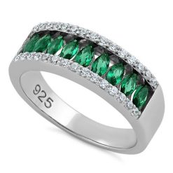 925 Sterling Silver Marquise Emerald CZ Ring