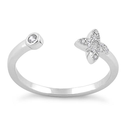 925 Sterling Silver Open Flower CZ Ring - Image 2