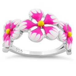 Alternative view of 925 Sterling Silver Hand-Painted Paradise Pink & White Plumeria Ring