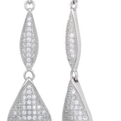 925 Sterling Silver Pave CZ Dangle Earrings