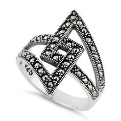 925 Sterling Silver Unique Square Marcasite Ring