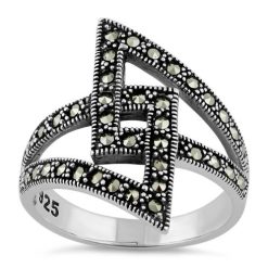 Alternative view of 925 Sterling Silver Unique Square Marcasite Ring
