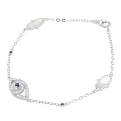 Alternative view of 925 Sterling Silver Rhodium CZ Evil Eye and Mother of Pearl Hamsa Bracelet