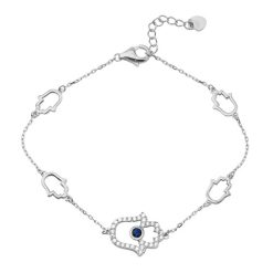 925 Sterling Silver Rhodium Plated Multiple Hamsa CZ Bracelet