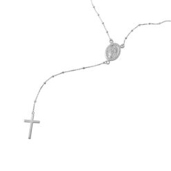 925 Sterling Silver Rhodium Plated Rosary Necklace
