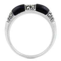 925 Sterling Silver Double Black Onyx Marcasite Ring - Image 3