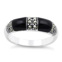 Alternative view of 925 Sterling Silver Double Black Onyx Marcasite Ring