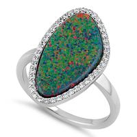 925 Sterling Silver Tri-Oval Lab Opal CZ Ring