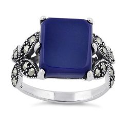 Alternative view of 925 Sterling Silver Blue Lapis Square Butterfly Marcasite Ring