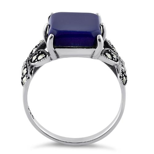 925 Sterling Silver Blue Lapis Square Butterfly Marcasite Ring - Image 3