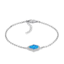 Alternative view of 925 Sterling Silver Clear CZ and Blue Opal Hamsa Bracelet